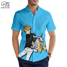 Fashion Mens Brand Short sleeve shirt Hawaiian beach Retro Style Banana Digimon Printed 3d Shirt Harajuku Casual Tee shirt