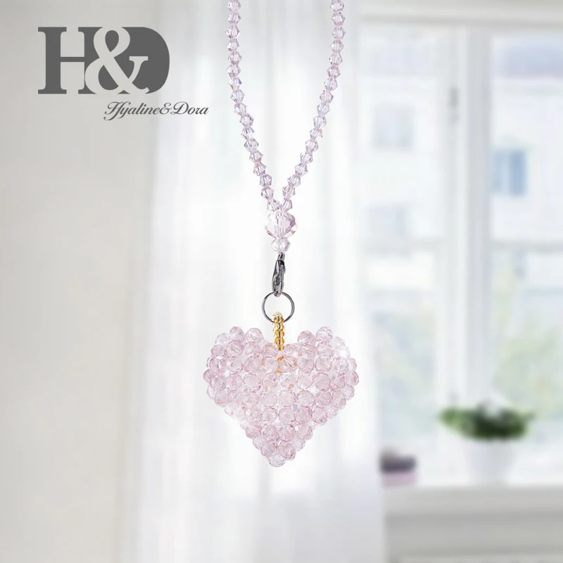 H&D, Висячие вязанные подвески для жениха и невесты, вязаные бусины Rondelle в форме сердца, украшение в виде утки, украшение сзади автомобиля, Хрустальная Призма, свадебный подарок - Цвет: Pink Heart