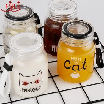 

FSILE 350ml Simple and Cute Portable Korean Glass Gift Cartoon Advertising Cup Creative Gift Cup for Men and Women 2pcs
