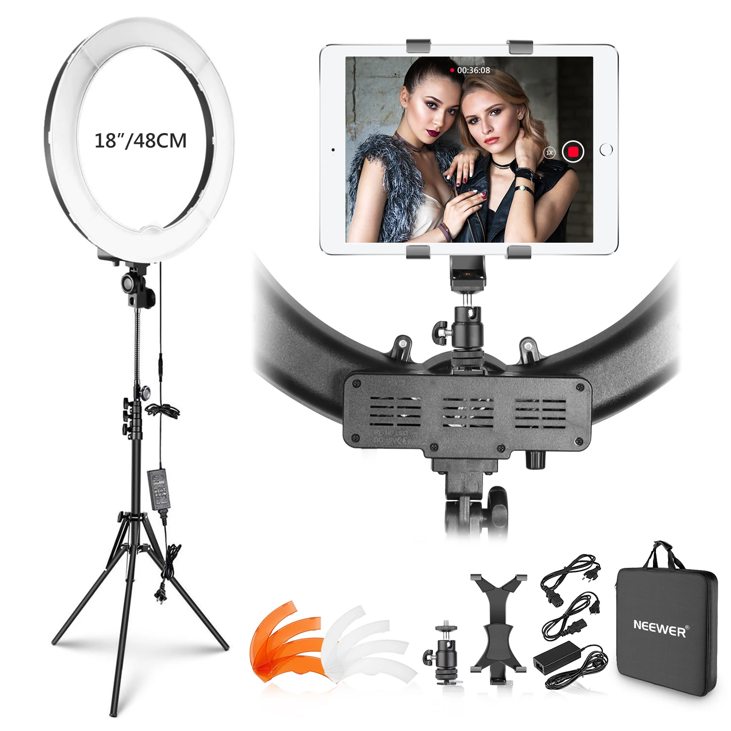 

Neewer Ring Light 18 inches 5500K Dimmable LED Ring Light Light Stand Carrying Bag for YouTube Video Selfie Make-up video