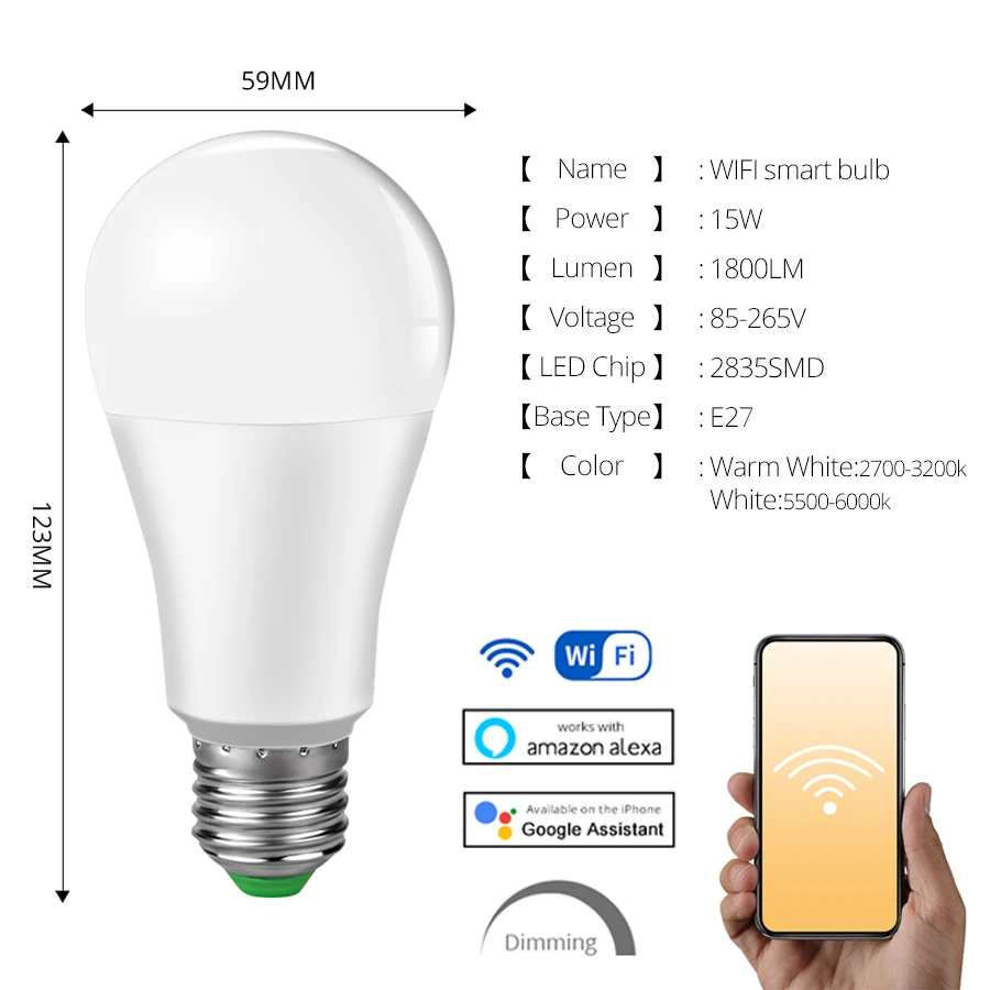 Умная светодиодная лампа 85 265 в E27 15 Вт Bluetooth Wi Fi 10 RGBW подсветка|Светодиодные лампы