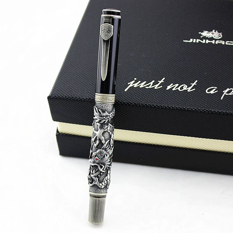 Винтажная черно золотистая перьевая ручка Jinhao двойной дракон каллиграфия перо