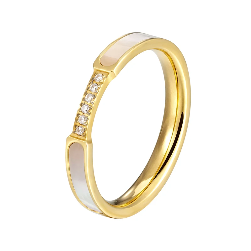 Exquisite Shells And Inlaid 6 Small Zircon Ring Stainless