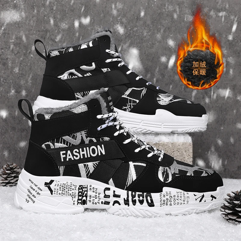 

Men Fashion Sneakers Winter Snow Boots Men Casual Shoes New Unisex Outdoor Plus velvet Shoes Men Vulcanize Shoes High Top Shoes