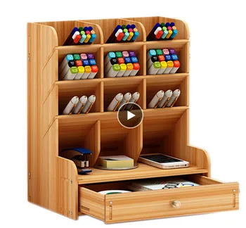 

Wooden Desk Organizer Multi-Functional DIY Pen Holder Box Desktop Stationary Home Office Supply Desktop Storage Rack