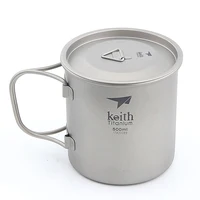 Keith Titanium Cup Titanium Water Mugs Camping Cups Ultralight Travel Mug With Folding Handle Titanium Lid Drinkware 300ml-900ml 1