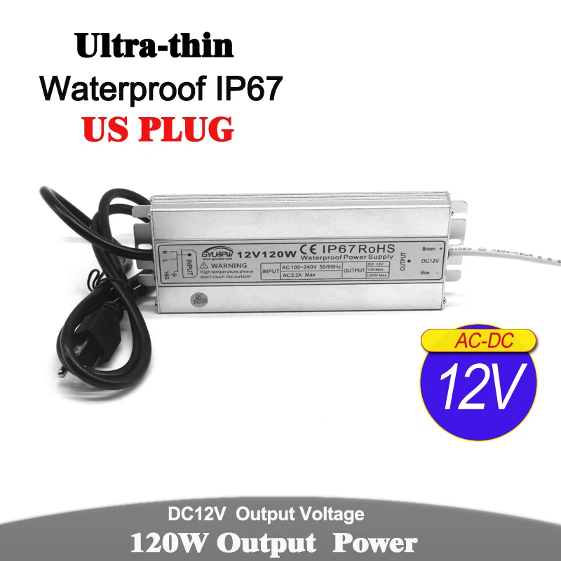 DC12V DC24V 60 Вт 72 Вт 100 Вт 120 Вт 150 Вт светильник ing трансформаторы AC DC 12 В 24 в водонепроницаемый IP67 источник питания США штекер для Светодиодный светильник CCTV