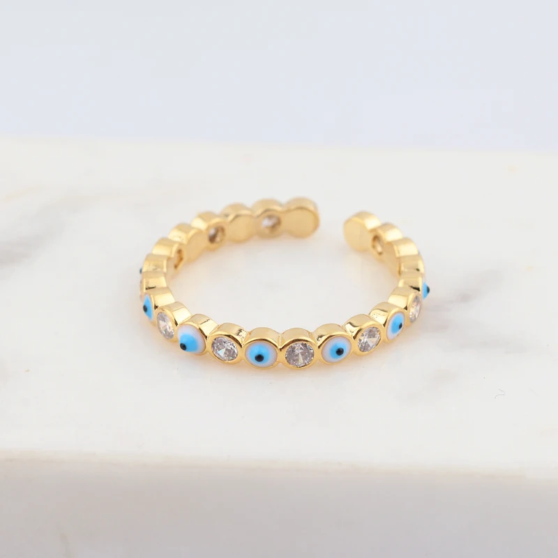 Lucky Eye Blue Turkish Evil Eye Open Ring Copper Gold Color Finger Rings Adjustable for Women Girls Men Fashion Jewelry 