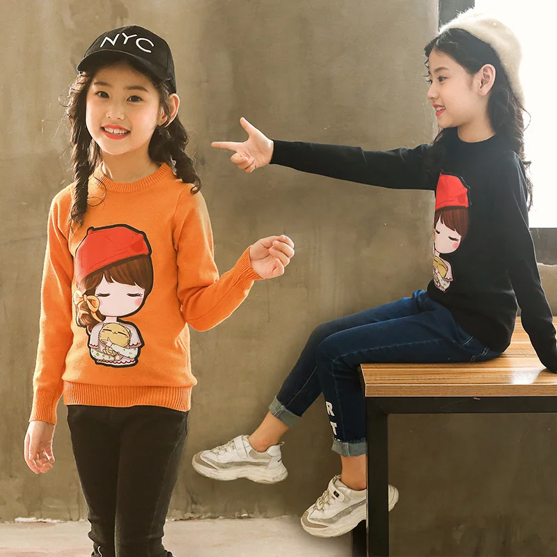 

Girl'S Sweater 2019 New Style Fall And Winter Clothes Big Boy Children Western Style Sweater Pullover Knit Low Waist Jersey Wint