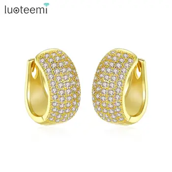 

LUOTEEMI Micro Shining Cubic Zircon Paved Hoop Earrings for Women Girl Simple Clip Earrings Fashion Jewellery Gifts Brincos