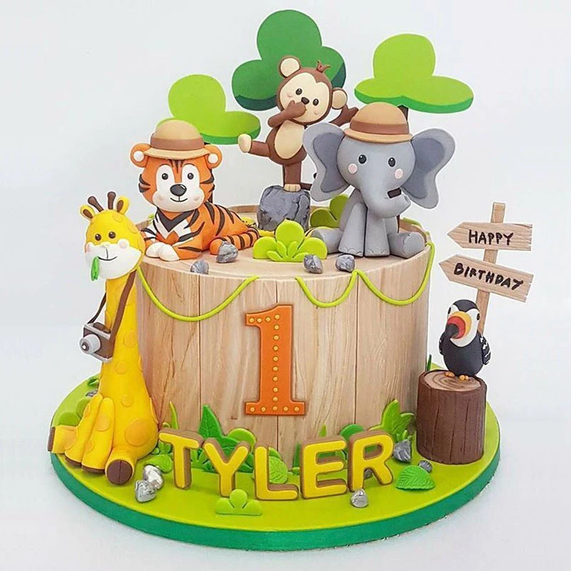 2020 Deep Forest Animals Theme Happy Birthday Cake Topper Elephant Birthday Cake Topper For Kids Birthday Party Cake Decorations Cake Decorating Supplies Aliexpress