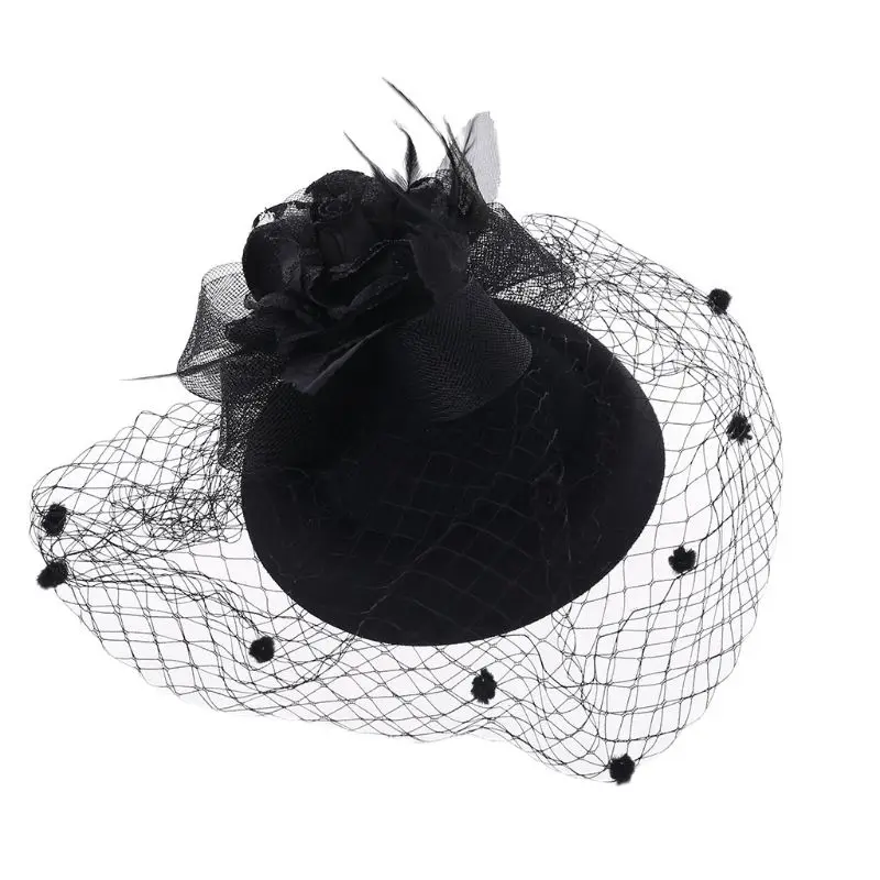 Coslony, Коктейльные, вечерние, Seashell, вуалетки, Pillbox Hat, женские блестящие, порошок, роза, цветок, карамельный цвет, сетка, вуаль, заколка для волос