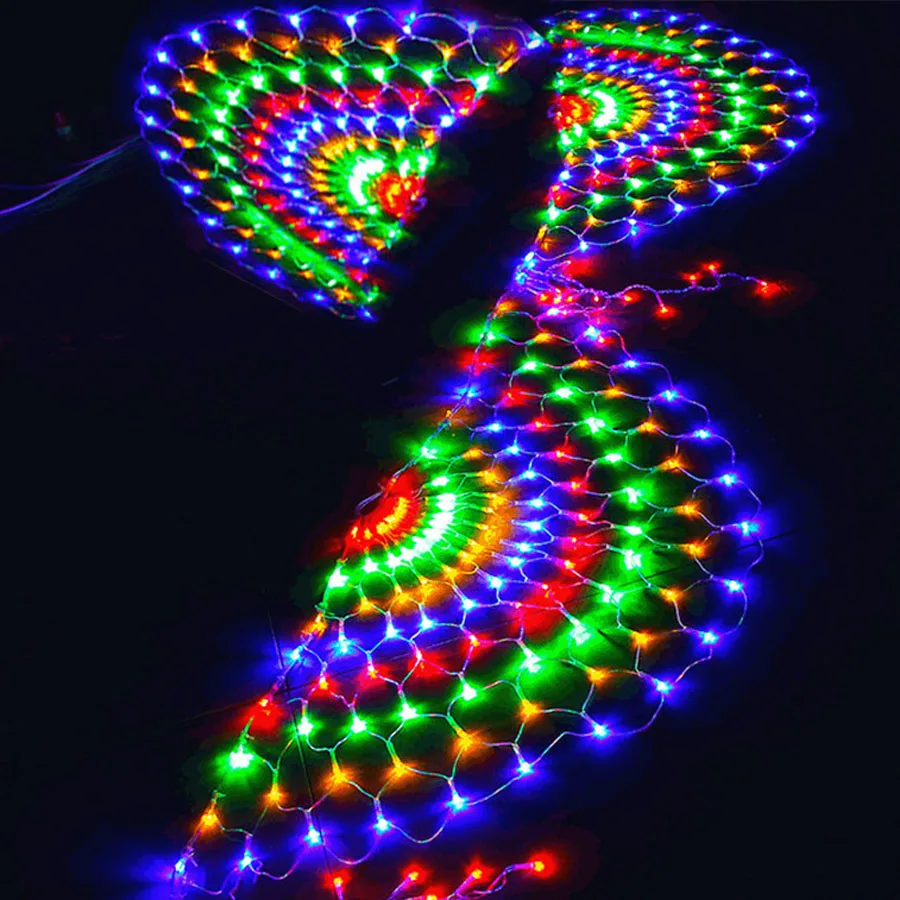 Thrisdar Peacock Net Mesh Fairy String Light 3M 414 Light 3 Screen Outdoor Wedding Party Holiday Icicle Curtain Garland Light