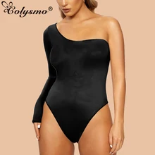Colysmo Off Shoulder Sexy Bodysuit Women Elastic One Shoulder Backless Elegant Autumn Bodysuits Long Sleeve Skinny Bodysuit