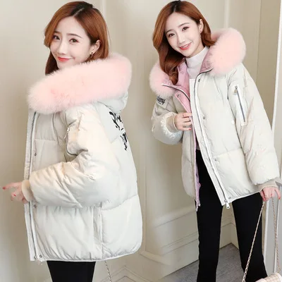 

2018 New Style INS Online Celebrity Style Cotton Coat Short Women's Thick Coat Hooded Color Fur Collar Small Cotton-padded Cloth