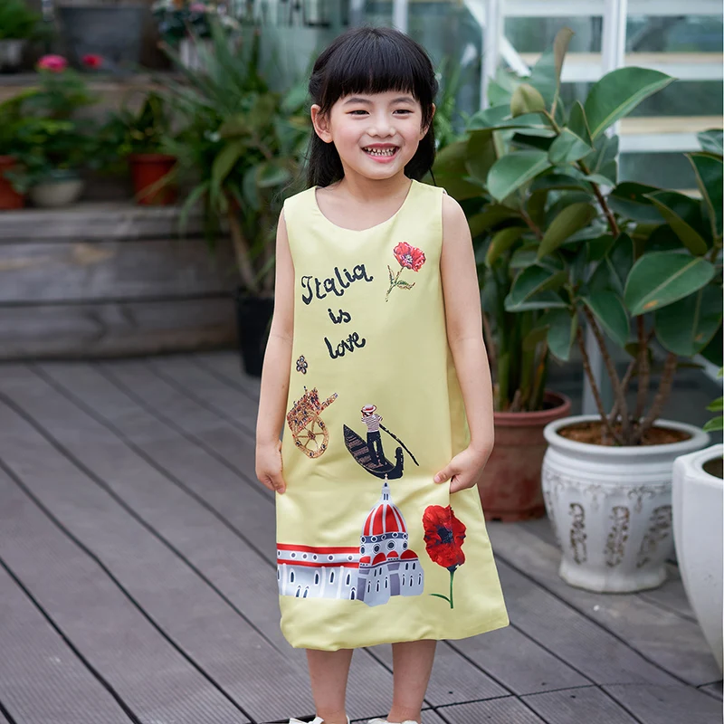 Pettigirl Character Carton Print Girls Dress Sleeveless Straight Spring And Summer Dress Kids Clothes HGD81017-237F