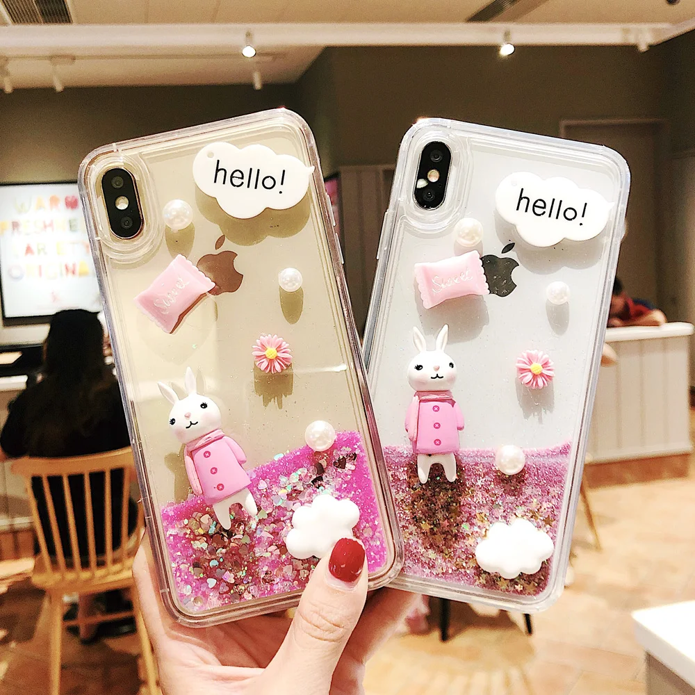 Sea Star Fish Rabbit Pearl Glitter Star Water Liquid Phone Case for iPhone 11 Pro X XS Max XR 6 6S 7 8 Plus 5 5S SE Soft Cover