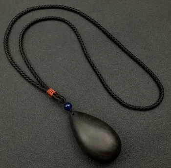 

Boho Ethnic Necklace Pendant Ebony Wooden water drop natural wood Black Long Rope Chain Sweater Chain Jewelry for Women men