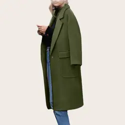 2019 осенне-зимнее Новое Женское зимнее шерстяное пальто с отворотом, куртка с большим карманом, тонкое облегающее пальто, размеры, верхняя
