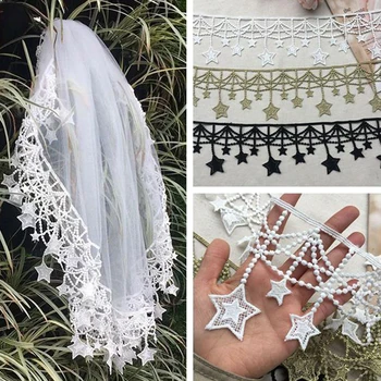 

2Yards/lot 10.5cm Width Sewing Accessories Water Soluble Star Lace Applique Embroidered Lace Trim with Tassel