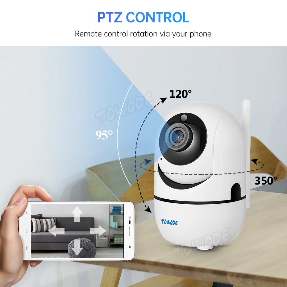 TOWODE 1080P WIFI IP Camera Home Security Indoor Tuya Smart Motion Detection Alarm Rotation Baby Monitor Surveillance Camera