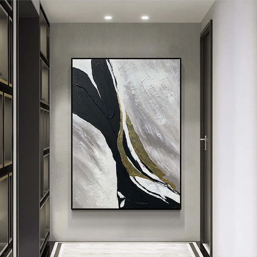 Canvas Thick Pigment Modern Painting Black and White Canvas