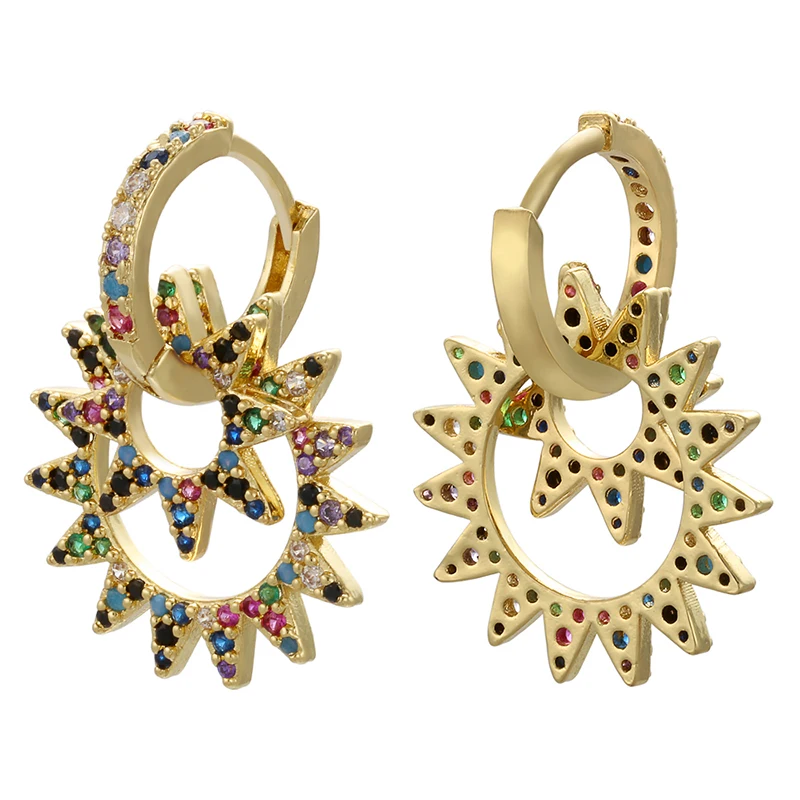 ZHUKOU 21x37mm high quality explosion small sun earrings crystal brass earrings for women& girls jewelry decoration model: VE75