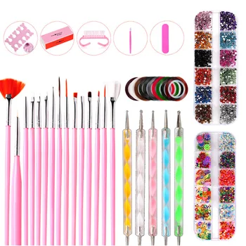 

38pcs DIY Home Nail Art Kit Point Drill Pen Manicure Tool Salon Rhinestone Dotting Decorating Polishing Brushes Colorful Painted