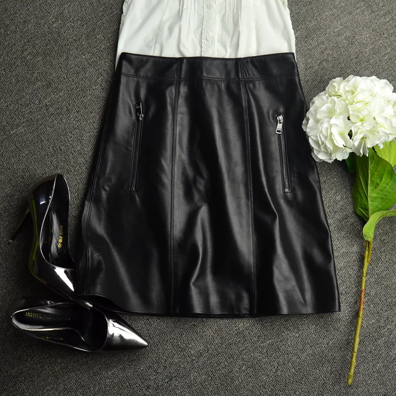 Skirts Womens Tutu Sheepskin Genuine Leather None High Waist Skirt Woman Bag Hip A Word Real Leather Large Size Female New