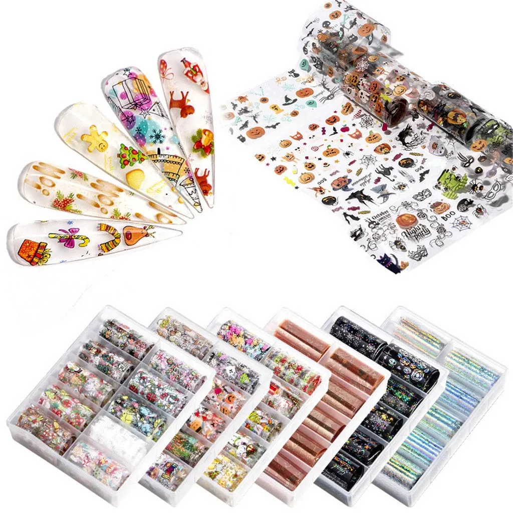 

10 Rolls/Box Nail Foils Stary Sky Nail Art Transfer Mixed Pattern Stickers DIY Manicure Decoration Sticker Nail Christmas Series