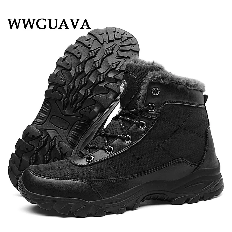 

Men Warm Plus Velvet Hiking Shoes Plus Size High Top Waterproof Military Trekking Sport Shoe Non-slip Rubber Sole Climbing Shoes
