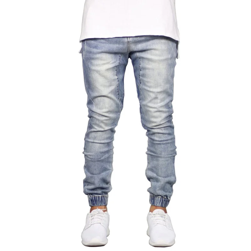 light blue Модные Стрейчевые мужские джинсы, джинсовые джоггеры, дизайнерские хип-хоп Джоггеры для мужчин, Прямая поставка - Цвет: light blue