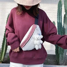 Рождественский нагрудный мешок из овечьей кожи, сумка через плечо, плюшевая нагрудная сумка для девочек, уличная поясная сумка с медведем