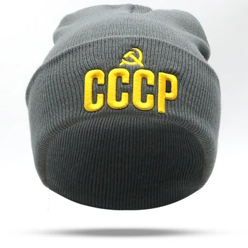 

CCCP Russian Emblem Communism 3D Embroidery Hats Knitted Beanie Cap USSR Soviet Badges Sickle Hammer Hip-Hop Warm Skullies Caps