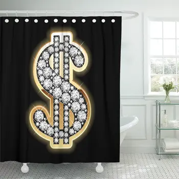 

Sign Bling Dollar Symbol in Diamonds Gold Blink Shower Curtain Waterproof Polyester Fabric 72 x 72 inches Set with Hooks