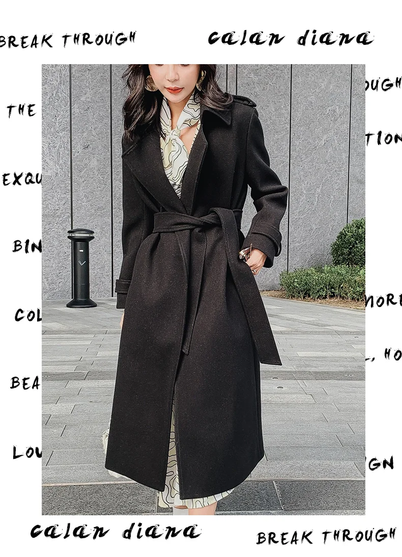 Женское Элегантное зимнее пальто Бандажное шерстяное длинное пальто кардиган свободное шерстяное пальто с поясом