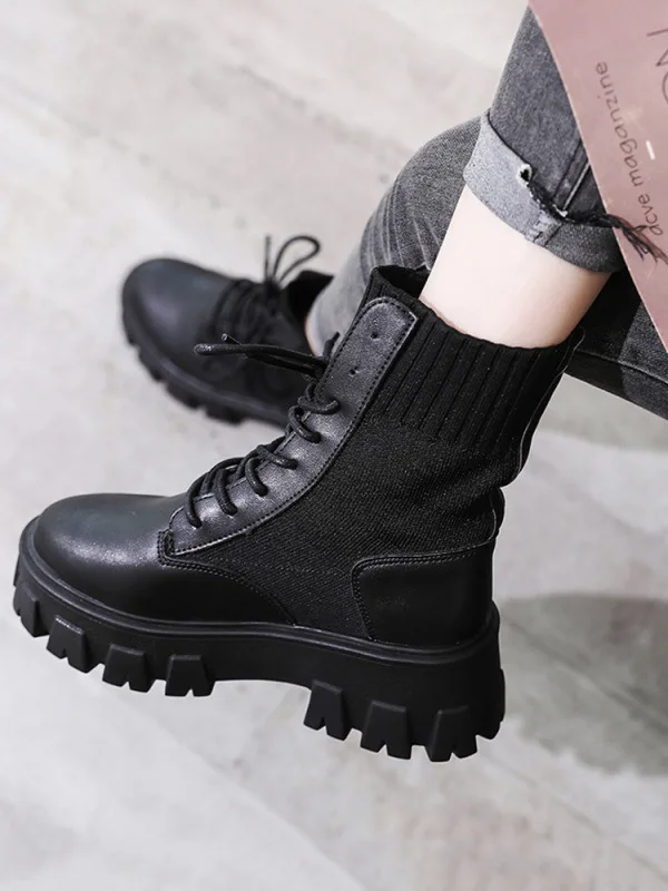 

Boots Woman 2019 Autumn All-match Knitting Short Boots Black Handsome Short Boots