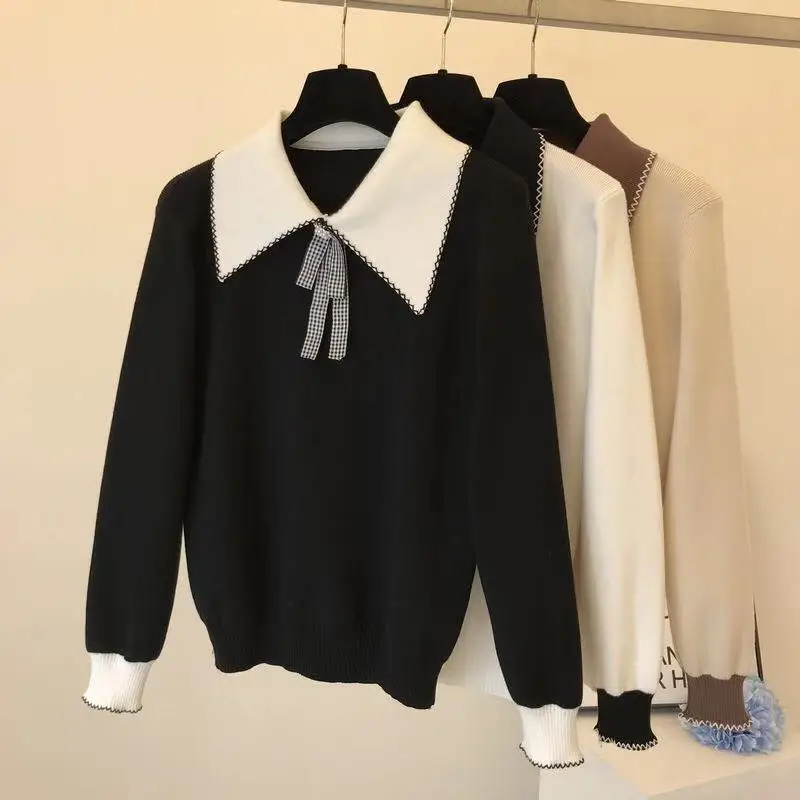 Черный TiLeewon, новинка, модная женская вязаная кукла, свитер с воротником, элегантный дизайн, вязаный Топ - Цвет: Черный