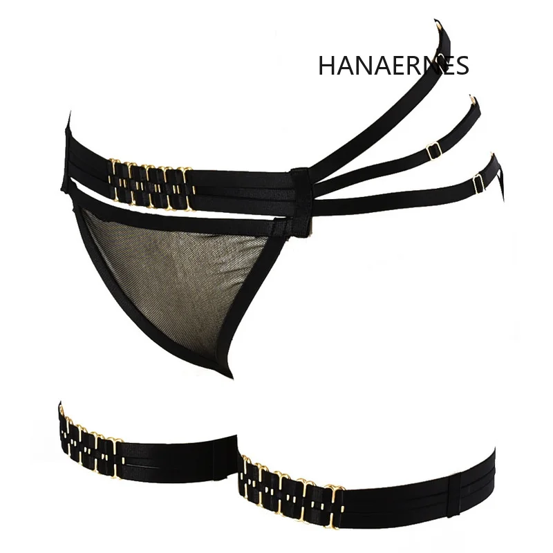 

HANAERNES Sexy Black Fetish Women's Panties Pole Dance Bondage Briefs Harajuku Gothic Bondage Underwear Body Suspenders