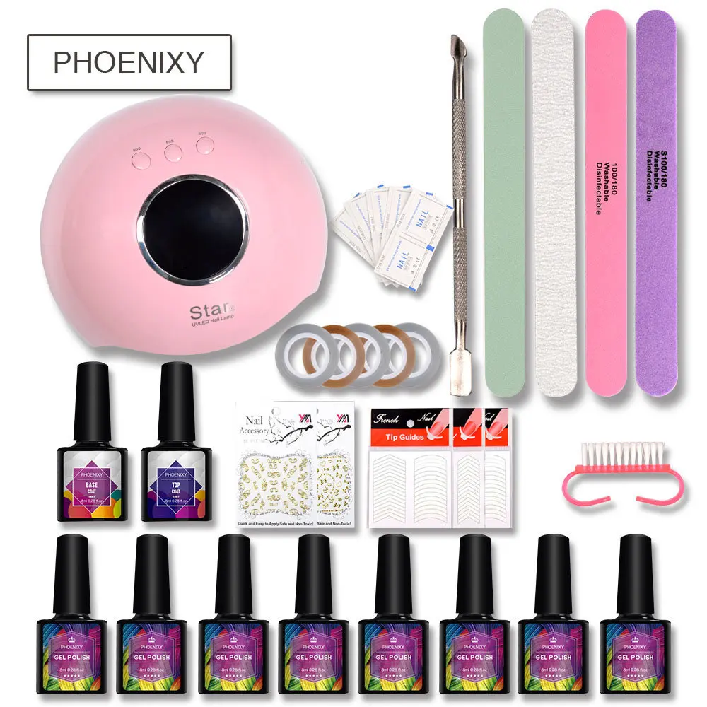 36w-8color Маникюрный набор лампа для ногтей комплект 24 W светодиодный фен 10 шт 8 ml УФ-гель для ногтей набор гель Лаки для ногтей набор Инструменты для маникюра - Цвет: 36w-8color