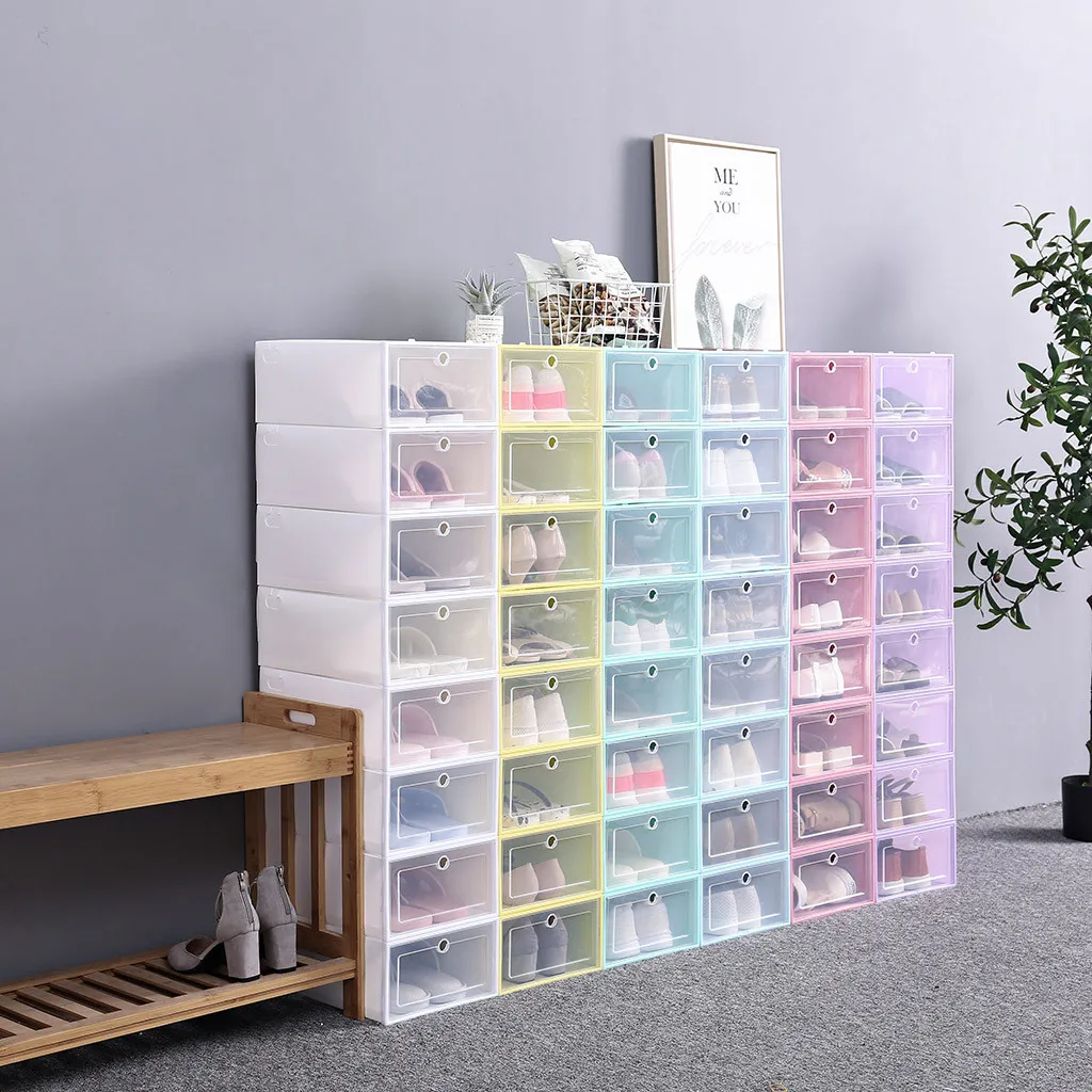 Foldable Clear Shoes Storage Box Plastic Stackable Shoe Organizer