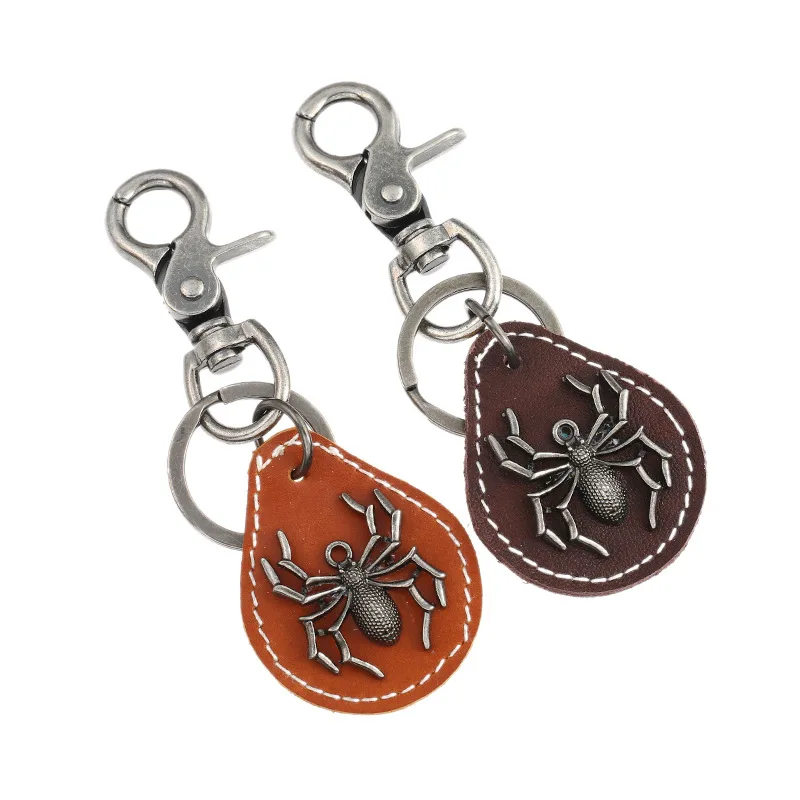 

Punk Europe And America Retro Spider Cattle-leather Key Ring Supply of Goods Punk Leather Keychain Men Accessories