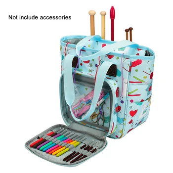 

Large Capacity Zipper Closure Yarn Storage Crochet Hooks Printed Home Tote Organizer Sewing Accessories With Handle Knitting Bag