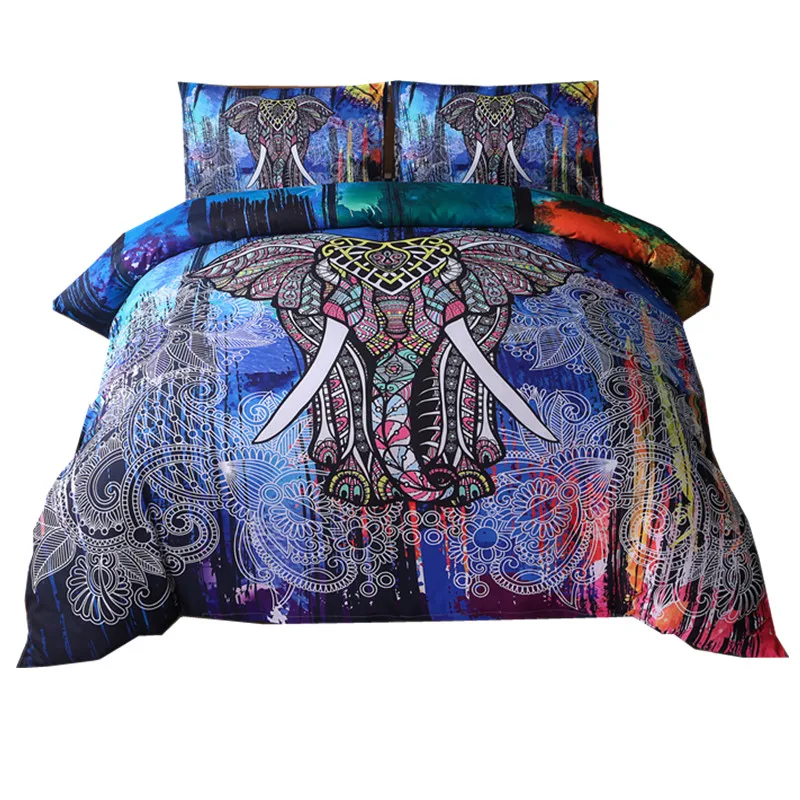 

Bohemian Elephant print Duvet Cover Set 2/3pcs Single Double Queen King Bed Linen boho Bedding Sets(No Sheet No Filling)