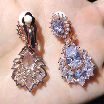 rose gold clip Модные цветочные клипсы, серьги без прокалывания, свадебные клипсы без прокалывания для женщин, Серьги brincos boucle d'oreille - Окраска металла: rose gold clip