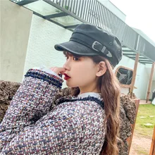 Художественный берет художника, Женская осенне-зимняя шапка, женская шапка в стиле ретро с плоским верхом, женская модная шапка из искусственной кожи с мехом