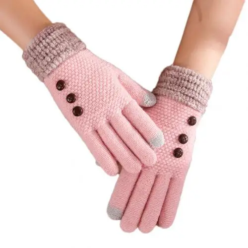 Pink Черная пятница, низкая цена, рождественский подарок, зимние женские вязаные перчатки с сенсорным экраном, Утолщенные, для верховой езды, полный палец, варежки, подарок - Цвет: Pink
