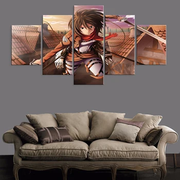 

Anime Attack on Titan 5 Pieces Canvas Paintings Oil Decor Picture Wall Home Room Printed Framework Decoration Modular Modern