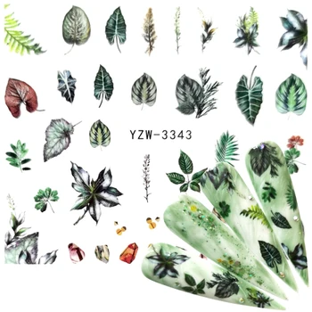 

YWK 2020 1PC Water Nail Decal And Sticker Flower Leaf Tree Green Simple Summer Slider for Manicure Nail Art Watermark Tips