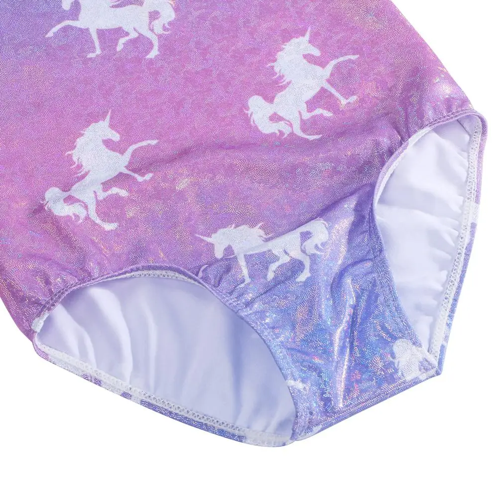 BAOHULU Blue Purple Girls Gymnast Leotards Cartoon Horse Ballet Bodysuit Athlete Gymnastics Leotard Kids Teens Dance Costume
